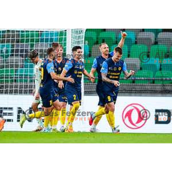 of Olimpija in action during Prva liga Telemach 2025/2026 football match between Olimpija and Celje in SRC Stozice, Ljubljana, Slovenia on August 3, 2025