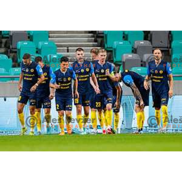 of Olimpija in action during Prva liga Telemach 2025/2026 football match between Olimpija and Celje in SRC Stozice, Ljubljana, Slovenia on August 3, 2025