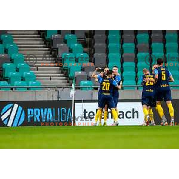 of Olimpija in action during Prva liga Telemach 2025/2026 football match between Olimpija and Celje in SRC Stozice, Ljubljana, Slovenia on August 3, 2025