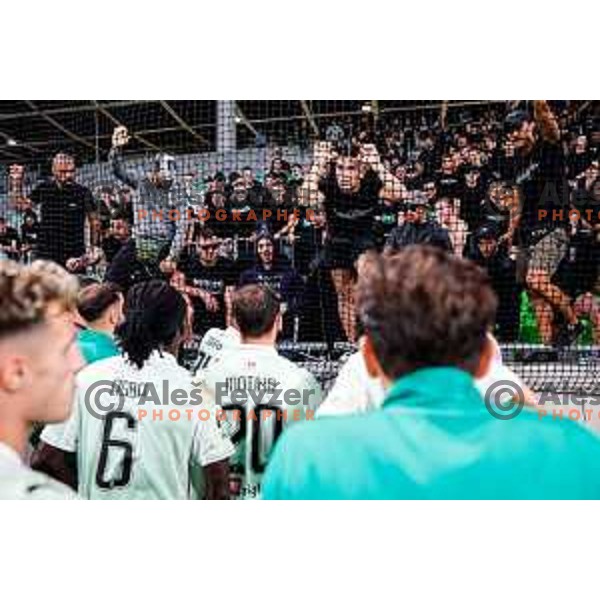 Green Dragons discuss future with Olimpija players after the Prva liga Telemach 2025/2026 football match between Olimpija and Celje in SRC Stozice, Ljubljana, Slovenia on August 3, 2025