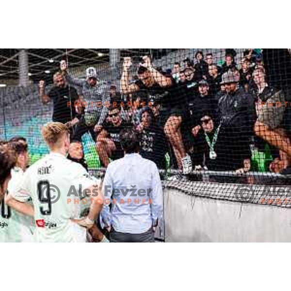 Jorge Simao and Green Dragons discuss future of Olimpija players after the Prva liga Telemach 2025/2026 football match between Olimpija and Celje in SRC Stozice, Ljubljana, Slovenia on August 3, 2025