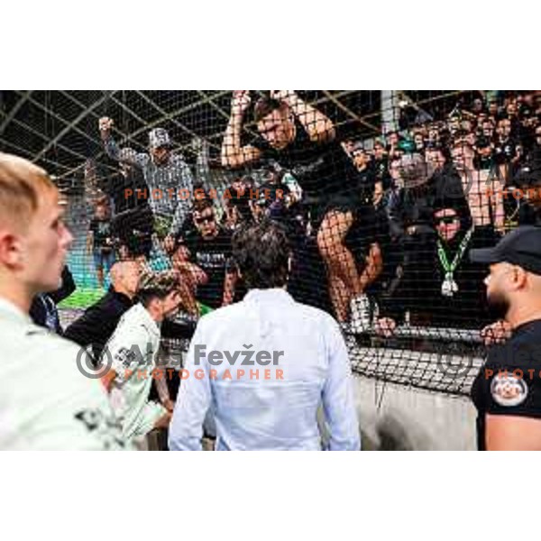 Jorge Simao and Green Dragons discuss future of Olimpija players after the Prva liga Telemach 2025/2026 football match between Olimpija and Celje in SRC Stozice, Ljubljana, Slovenia on August 3, 2025