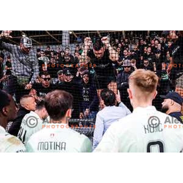 Jorge Simao and Green Dragons discuss future of Olimpija players after the Prva liga Telemach 2025/2026 football match between Olimpija and Celje in SRC Stozice, Ljubljana, Slovenia on August 3, 2025