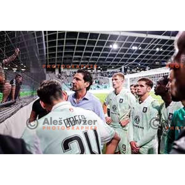 Jorge Simao and Green Dragons discuss future of Olimpija players after the Prva liga Telemach 2025/2026 football match between Olimpija and Celje in SRC Stozice, Ljubljana, Slovenia on August 3, 2025