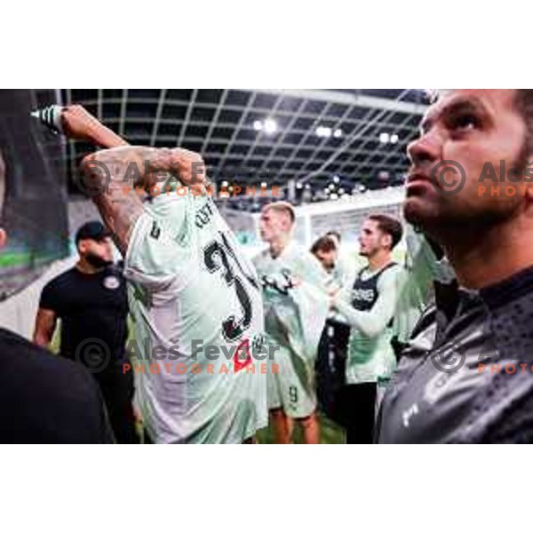 Green Dragons discuss future with Olimpija players after the Prva liga Telemach 2025/2026 football match between Olimpija and Celje in SRC Stozice, Ljubljana, Slovenia on August 3, 2025