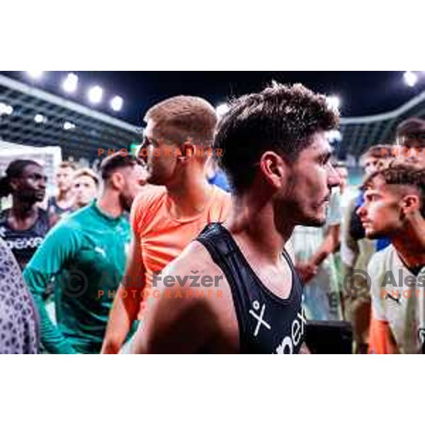 Green Dragons discuss future with Olimpija players after the Prva liga Telemach 2025/2026 football match between Olimpija and Celje in SRC Stozice, Ljubljana, Slovenia on August 3, 2025