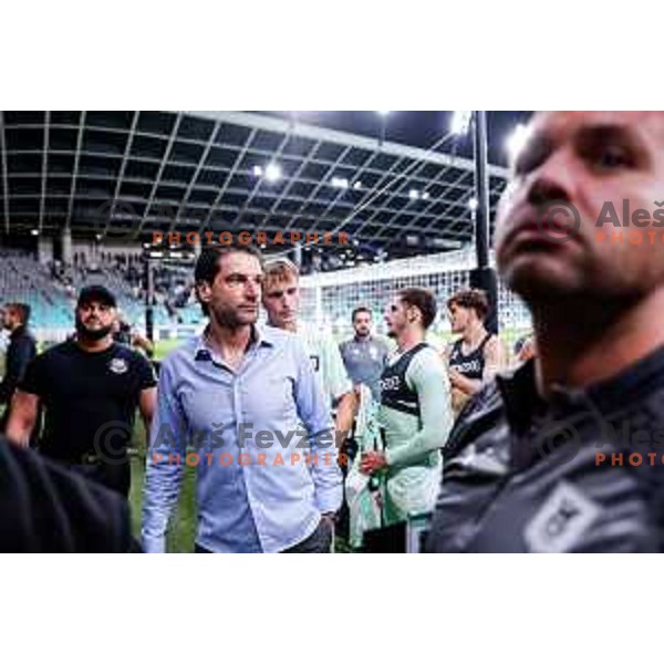 Jorge Simao and Green Dragons discuss future of Olimpija players after the Prva liga Telemach 2025/2026 football match between Olimpija and Celje in SRC Stozice, Ljubljana, Slovenia on August 3, 2025