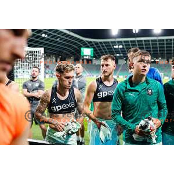 Green Dragons discuss future with Olimpija players after the Prva liga Telemach 2025/2026 football match between Olimpija and Celje in SRC Stozice, Ljubljana, Slovenia on August 3, 2025