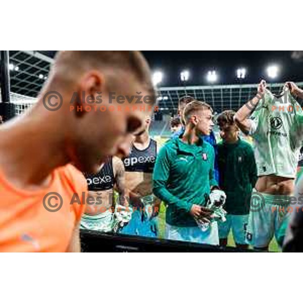 Green Dragons discuss future with Olimpija players after the Prva liga Telemach 2025/2026 football match between Olimpija and Celje in SRC Stozice, Ljubljana, Slovenia on August 3, 2025