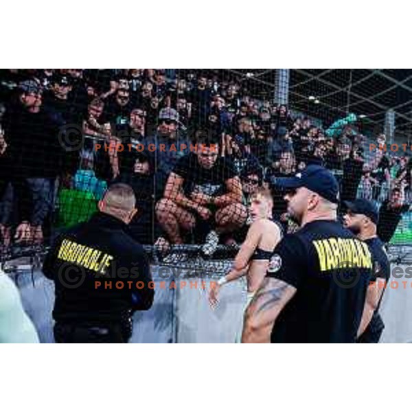Green Dragons discuss future with Olimpija players after the Prva liga Telemach 2025/2026 football match between Olimpija and Celje in SRC Stozice, Ljubljana, Slovenia on August 3, 2025