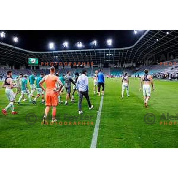 Jorge Simao and players of Olimpija leaving the pitch after Prva liga Telemach 2025/2026 football match between Olimpija and Celje in SRC Stozice, Ljubljana, Slovenia on August 3, 2025