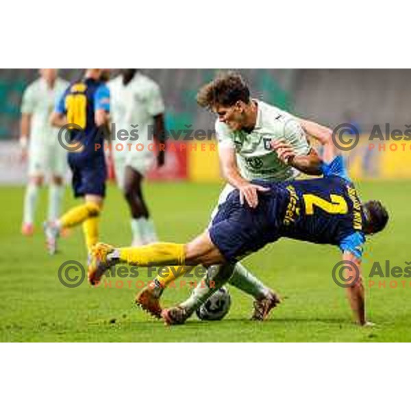 in action during Prva liga Telemach 2025/2026 football match between Olimpija and Celje in SRC Stozice, Ljubljana, Slovenia on August 3, 2025