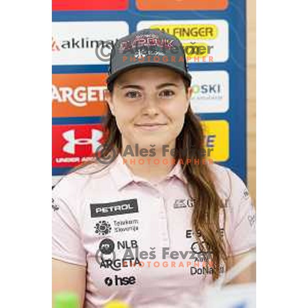 of Slovenia Women\'s Alpine Ski team during press conference in Ljubljana, Slovenia on August 8, 2025