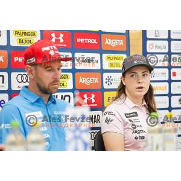 of Slovenia Women\'s Alpine Ski team during press conference in Ljubljana, Slovenia on August 8, 2025