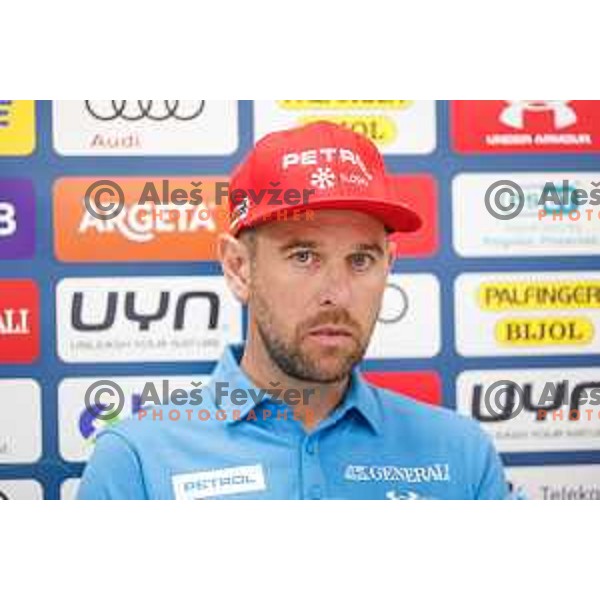 Ales Valenti, head coach of Slovenia Women\'s Alpine Ski team during press conference in Ljubljana, Slovenia on August 8, 2025