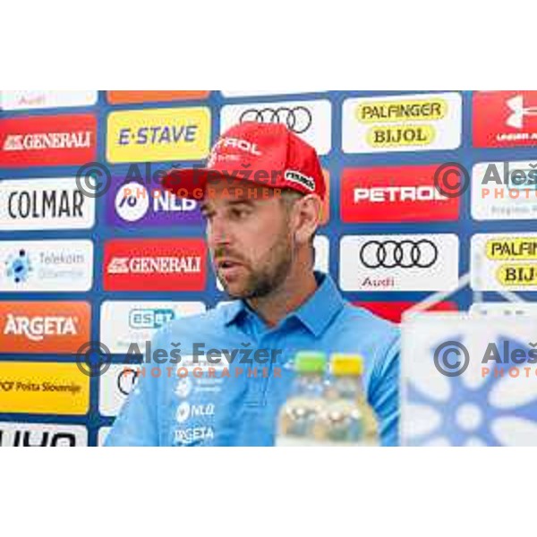 Ales Valenti, head coach of Slovenia Women\'s Alpine Ski team during press conference in Ljubljana, Slovenia on August 8, 2025