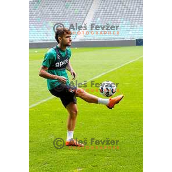 Diogo Pinto of Olimpija during practice session of NK Olimpija before UEFA Conference League play-off in Ljubljana, Slovenia on August 6, 2025 