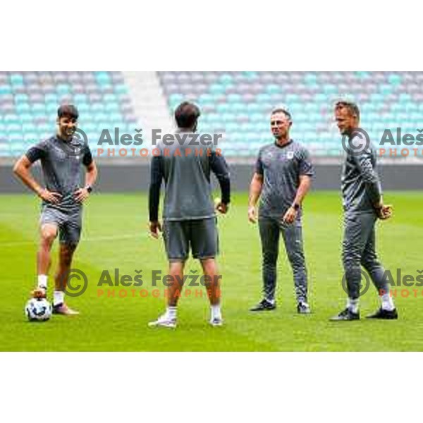 Ivan Senzen and Antonio Delamea Mlinar, assistant coaches of Olimpija during practice session of NK Olimpija before UEFA Conference League play-off in Ljubljana, Slovenia on August 6, 2025 