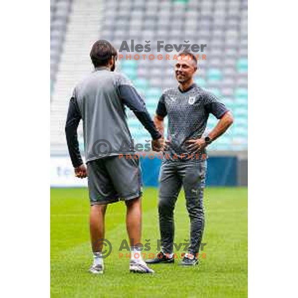 of Olimpija during practice session of NK Olimpija before UEFA Conference League play-off in Ljubljana, Slovenia on August 6, 2025