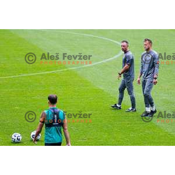 Ivan Senzen and Antonio Delamea Mlinar, assistant coaches of Olimpija during practice session of NK Olimpija before UEFA Conference League play-off in Ljubljana, Slovenia on August 6, 2025 
