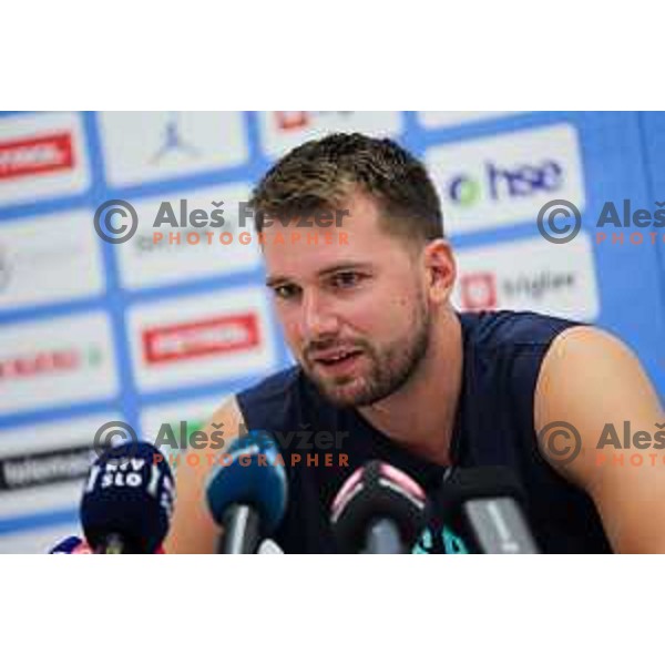 Luka Doncic during press conference prior to practice session of Slovenia Men’s Basketball team in Arena Stozice, Ljubljana, Slovenia on August 7, 2025. Photo: Filip Barbalic