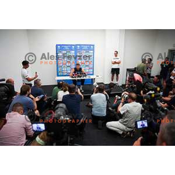Luka Doncic during press conference prior to practice session of Slovenia Men’s Basketball team in Arena Stozice, Ljubljana, Slovenia on August 7, 2025. Photo: Filip Barbalic