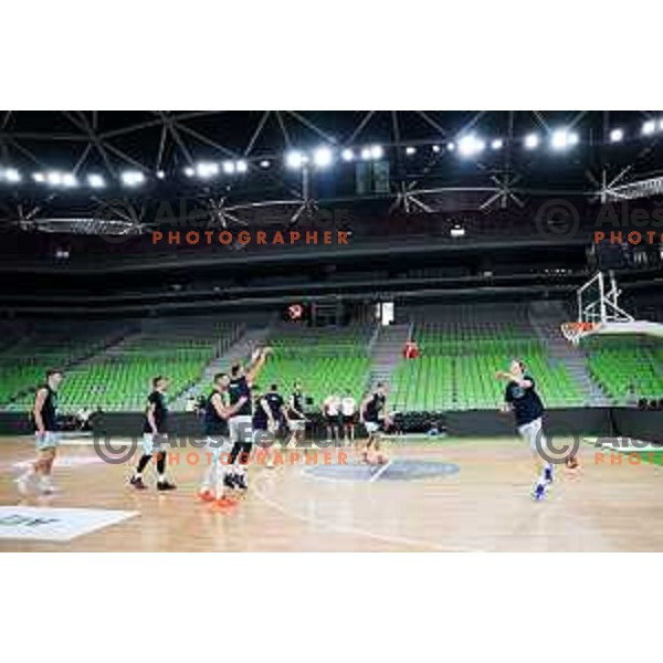 Luka Doncic, Zoran Dragic and Ziga Daneu during practice session of Slovenia Men’s Basketball team in Arena Stozice, Ljubljana, Slovenia on August 7, 2025. Photo: Filip Barbalic