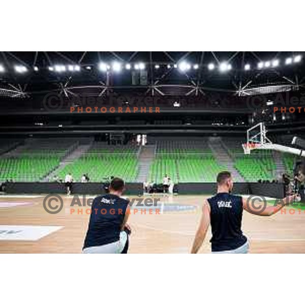 Luka Doncic and Zoran Dragic during practice session of Slovenia Men’s Basketball team in Arena Stozice, Ljubljana, Slovenia on August 7, 2025. Photo: Filip Barbalic
