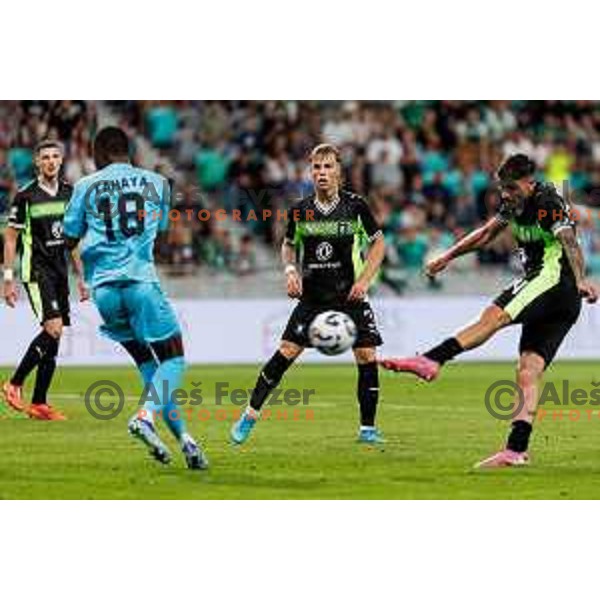 Jost Urbancic of NK Olimpija Ljubljana during UEFA Conference League 2025/2026 third round match between NK Olimpija Ljubljana and KF Egnatia in SRC Stozice, Ljubljana, Slovenia on August 7., 2025. Photo Grega Valancic