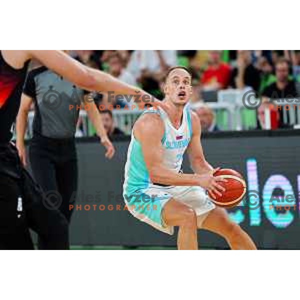 in action during friendly basketball match between Slovenia and Germany in Arena Stozice, Ljubljana, Slovenia on August 8, 2025. Photo: Filip Barbalic