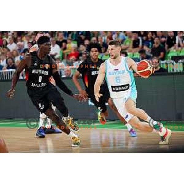 in action during friendly basketball match between Slovenia and Germany in Arena Stozice, Ljubljana, Slovenia on August 8, 2025. Photo: Filip Barbalic