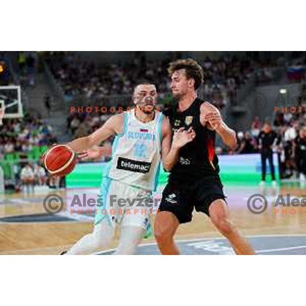 in action during friendly basketball match between Slovenia and Germany in Arena Stozice, Ljubljana, Slovenia on August 8, 2025. Photo: Filip Barbalic