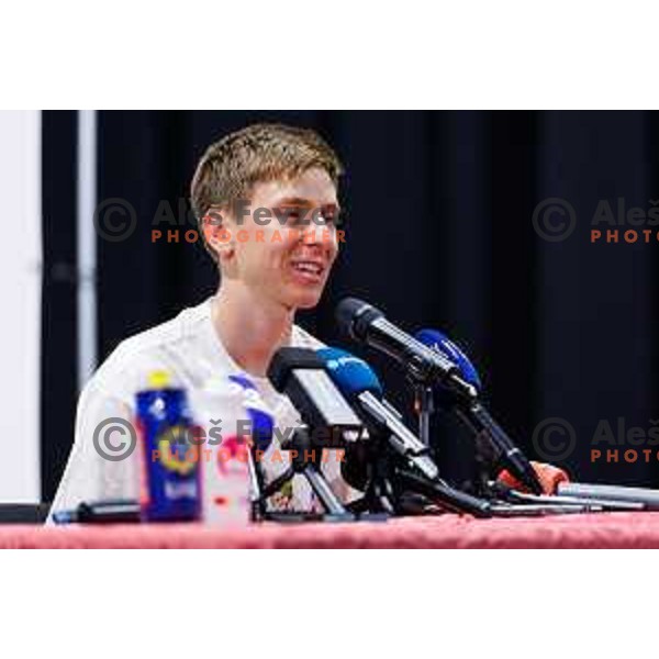 Tadej Pogacar press conference prior to 7. Tadej Pogacar Cup in Cultural Centre, Komenda, Slovenia, on August 8. 2025. Photo Grega Valancic