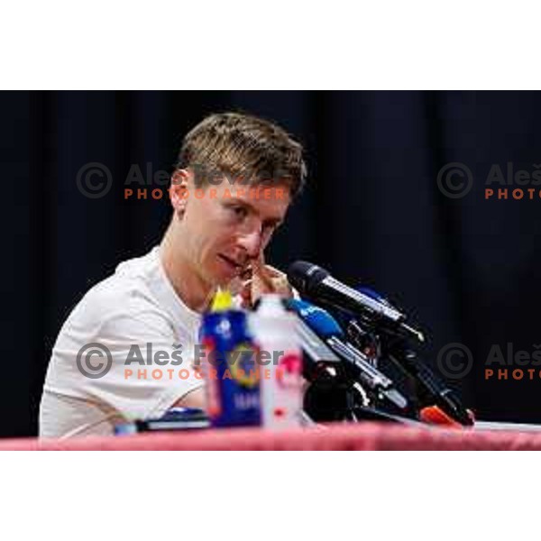 Tadej Pogacar press conference prior to 7. Tadej Pogacar Cup in Cultural Centre, Komenda, Slovenia, on August 8. 2025. Photo Grega Valancic