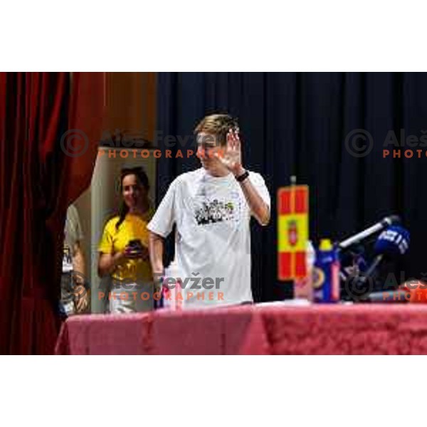 Tadej Pogacar press conference prior to 7. Tadej Pogacar Cup in Cultural Centre, Komenda, Slovenia, on August 8. 2025. Photo Grega Valancic
