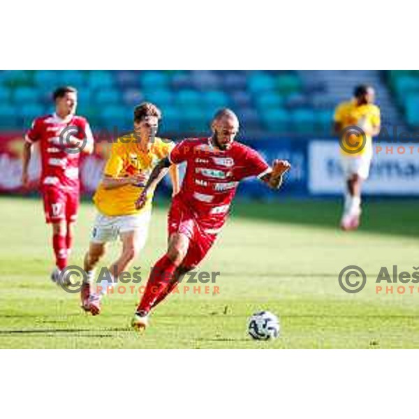 in action during Prva liga Telemach 2025/2026 football match between Bravo and Aluminij in Ljubljana, Slovenia on August 9, 2025