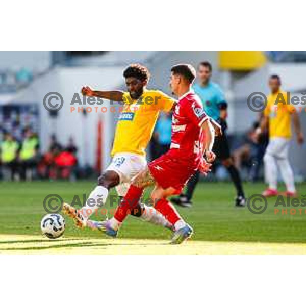 in action during Prva liga Telemach 2025/2026 football match between Bravo and Aluminij in Ljubljana, Slovenia on August 9, 2025