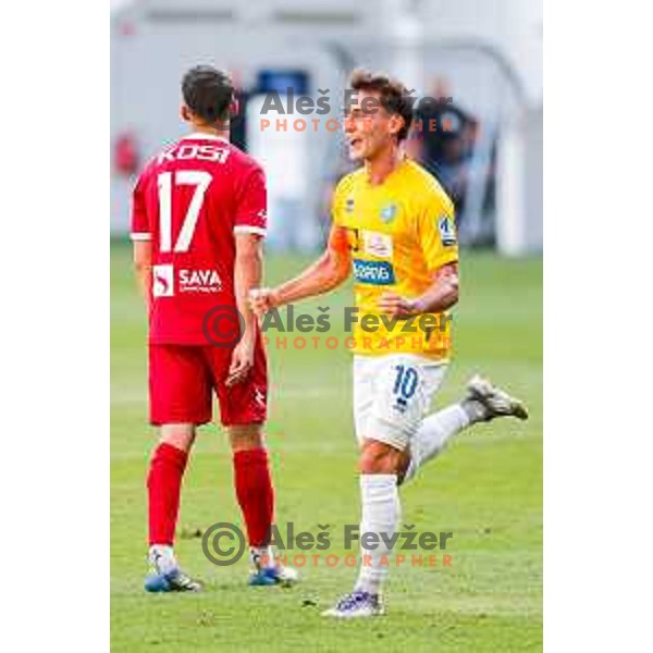 Martin Pecar scores and celebrates a goal during Prva liga Telemach 2025/2026 football match between Bravo and Aluminij in Ljubljana, Slovenia on August 9, 2025