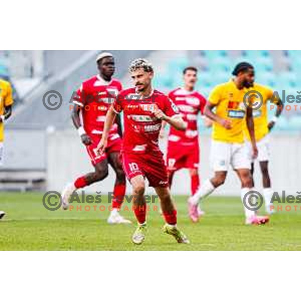 in action during Prva liga Telemach 2025/2026 football match between Bravo and Aluminij in Ljubljana, Slovenia on August 9, 2025