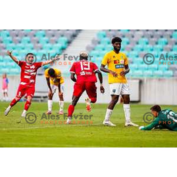 in action during Prva liga Telemach 2025/2026 football match between Bravo and Aluminij in Ljubljana, Slovenia on August 9, 2025