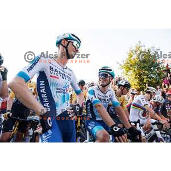 Matej Mohoric and Matevz Govekar during 7. Tadej Pogacar Cup in Cultural Centre, Komenda, Slovenia, on August 8. 2025. Photo Grega Valancic
