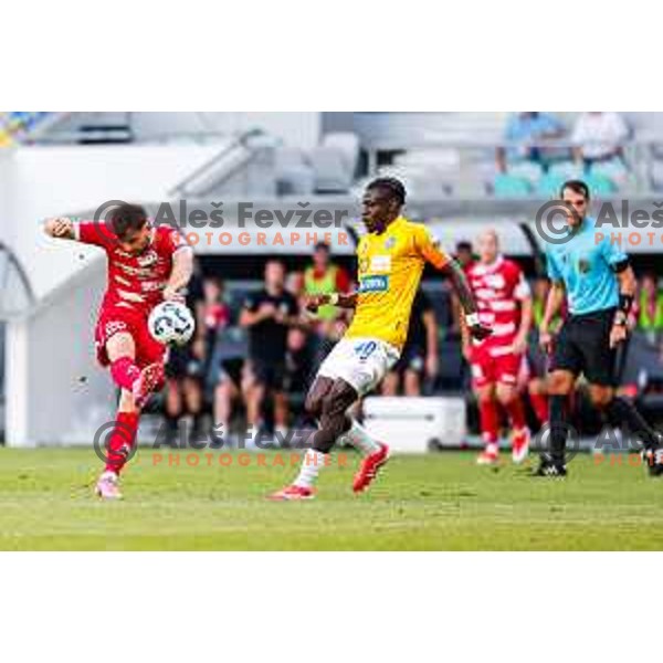 in action during Prva liga Telemach 2025/2026 football match between Bravo and Aluminij in Ljubljana, Slovenia on August 9, 2025