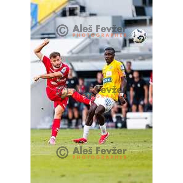 in action during Prva liga Telemach 2025/2026 football match between Bravo and Aluminij in Ljubljana, Slovenia on August 9, 2025