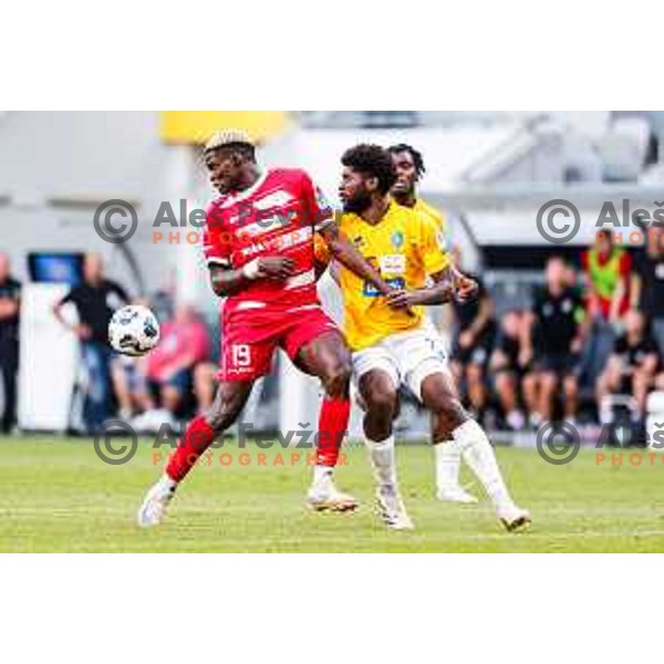 in action during Prva liga Telemach 2025/2026 football match between Bravo and Aluminij in Ljubljana, Slovenia on August 9, 2025