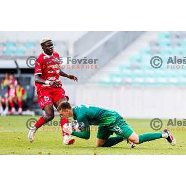 in action during Prva liga Telemach 2025/2026 football match between Bravo and Aluminij in Ljubljana, Slovenia on August 9, 2025