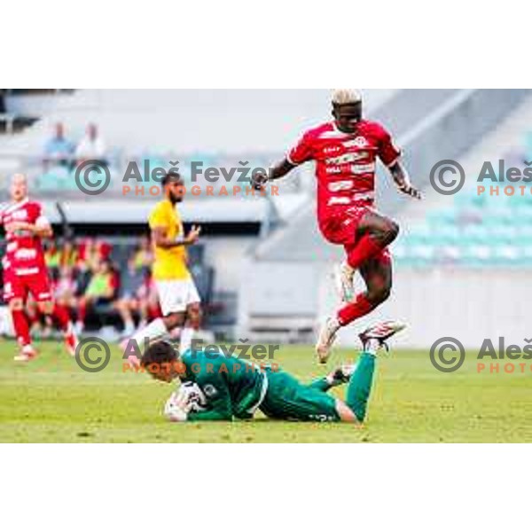 in action during Prva liga Telemach 2025/2026 football match between Bravo and Aluminij in Ljubljana, Slovenia on August 9, 2025