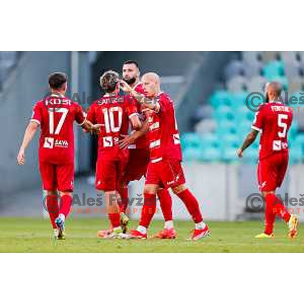 in action during Prva liga Telemach 2025/2026 football match between Bravo and Aluminij in Ljubljana, Slovenia on August 9, 2025
