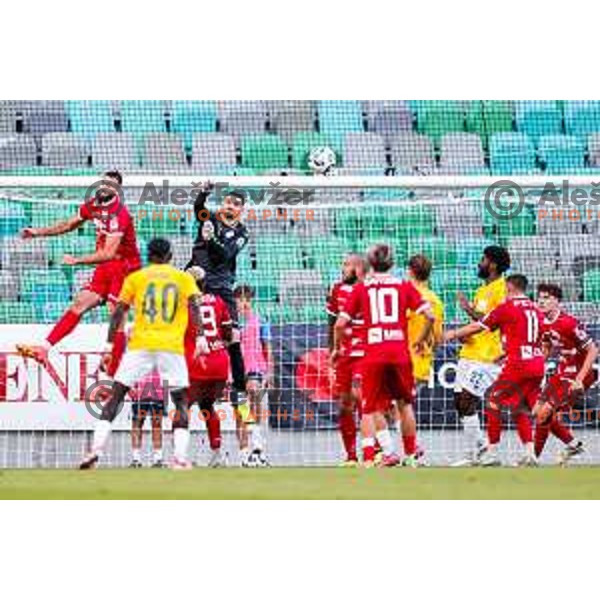 in action during Prva liga Telemach 2025/2026 football match between Bravo and Aluminij in Ljubljana, Slovenia on August 9, 2025