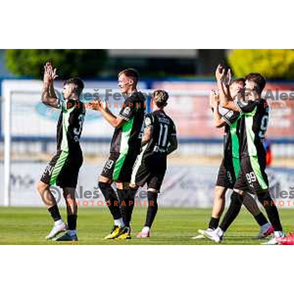 in action during Prva liga Telemach 2025/2026 football match between Domzale and Olimpija in Domzale, Slovenia on August 10, 2025