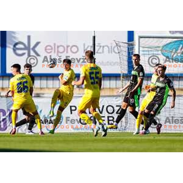 in action during Prva liga Telemach 2025/2026 football match between Domzale and Olimpija in Domzale, Slovenia on August 10, 2025